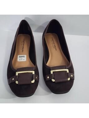 Christian Siriano Brown Suede Flats with Gold Buckle Accent Size 8